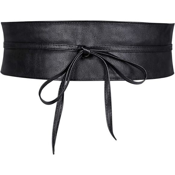 Bow Tie Wide Wrap Around Obi Corset Black Belt NEW SIZE L-XL NEW - Picture 3 of 15